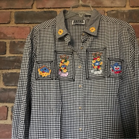 Vintage TALK OF AMERICA Sportswear gingham check button up embroidered shirt 20 - Picture 1 of 6